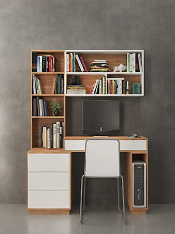 مدل کتابخانه با میز تحریر + جلوه کاربردی فضای اتاق با مدل کتابخانه با میز تحریر