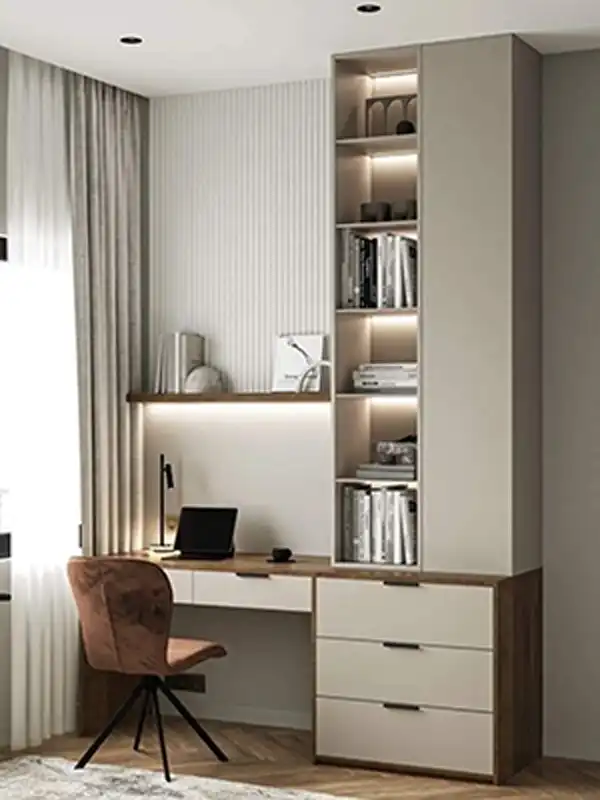 مدل کتابخانه با میز تحریر + جلوه کاربردی فضای اتاق با مدل کتابخانه با میز تحریر