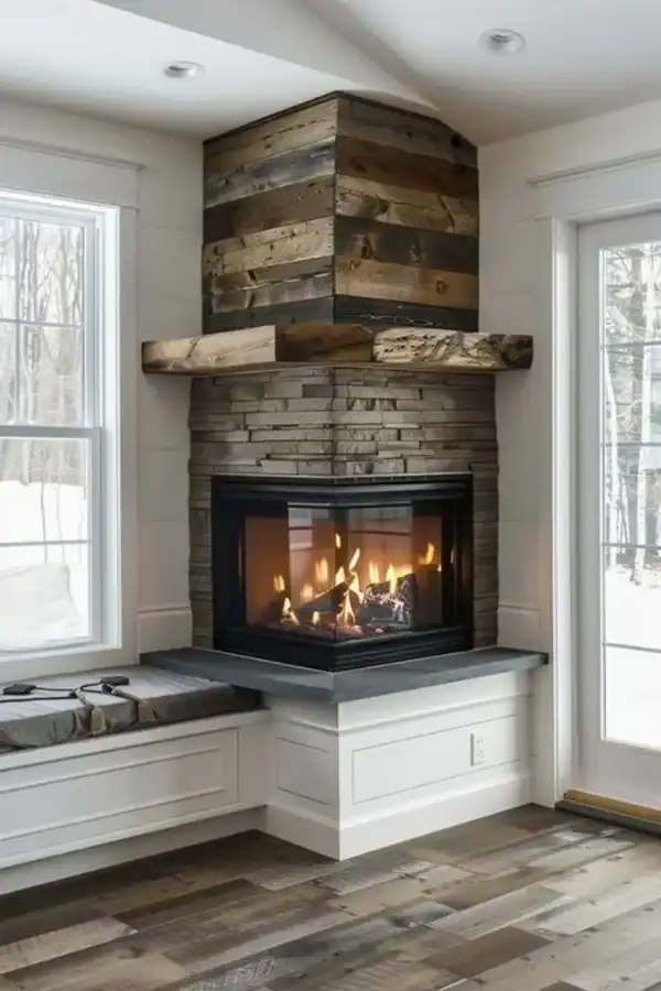 مدل شومینه سه کنج + یک نقطه کانونی در منزل با مدل شومینه سه کنج جدید و لوکس