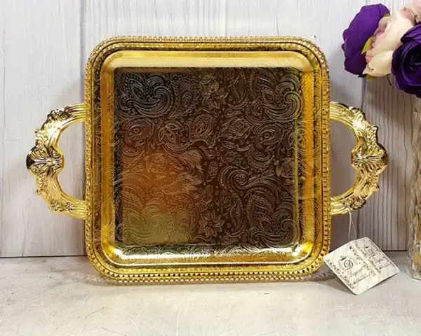 مدل سینی استیل طلایی + پذیرایی منحصربفرد و لوکس با مدل سینی استیل طلایی