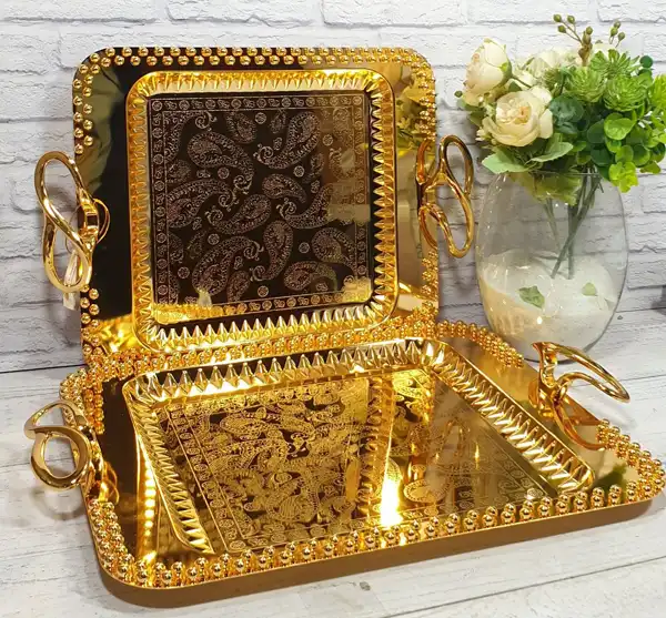 مدل سینی استیل طلایی + پذیرایی منحصربفرد و لوکس با مدل سینی استیل طلایی