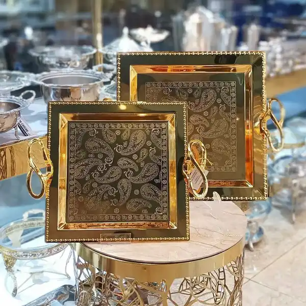 مدل سینی استیل طلایی + پذیرایی منحصربفرد و لوکس با مدل سینی استیل طلایی