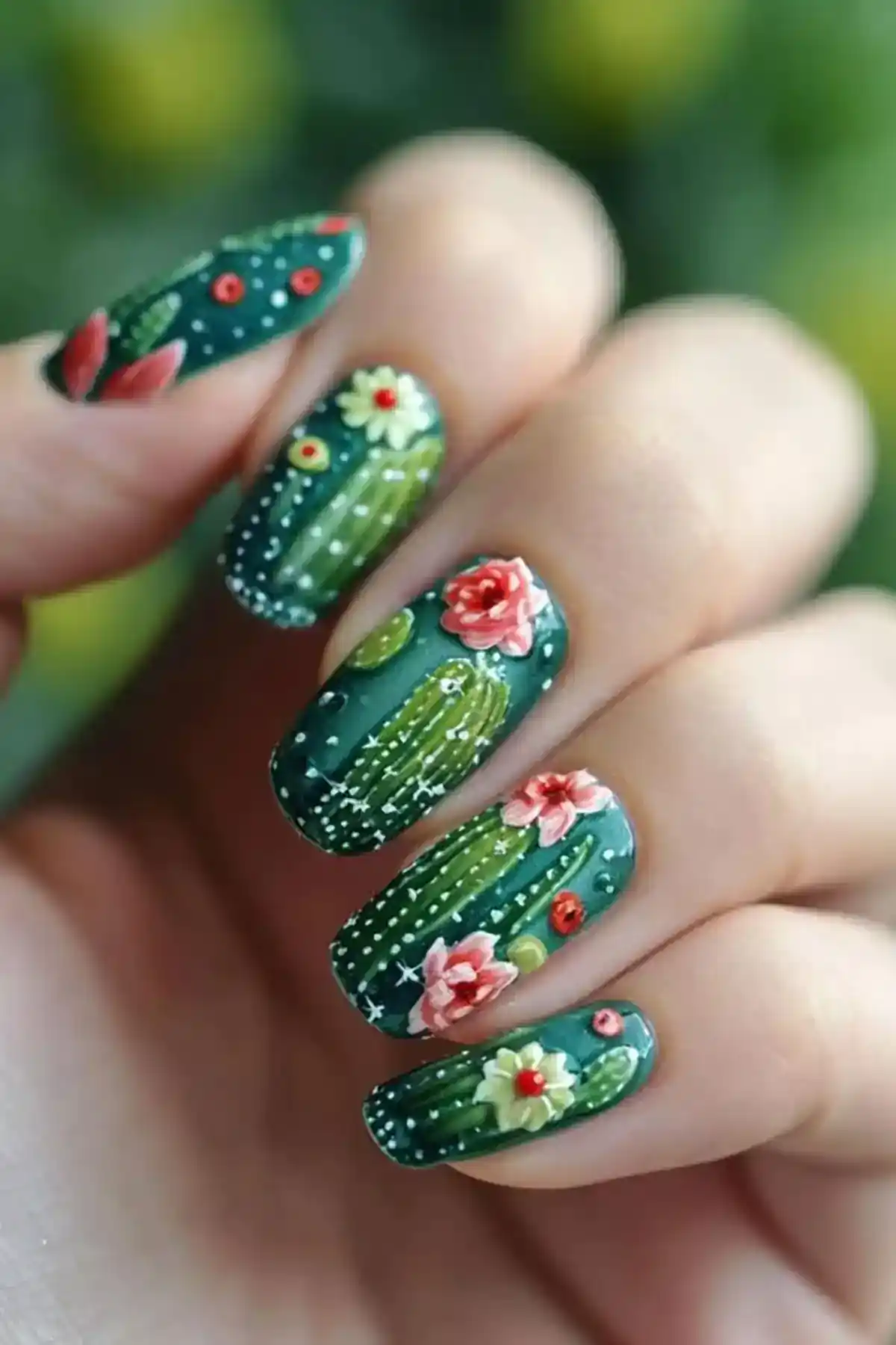ناخن با طراحی کاکتوس