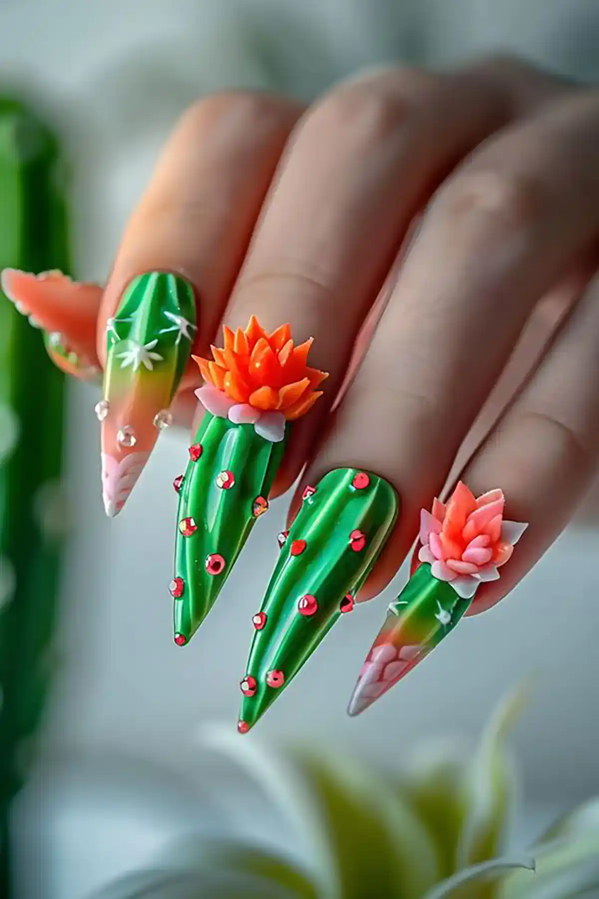 ناخن با طراحی کاکتوس