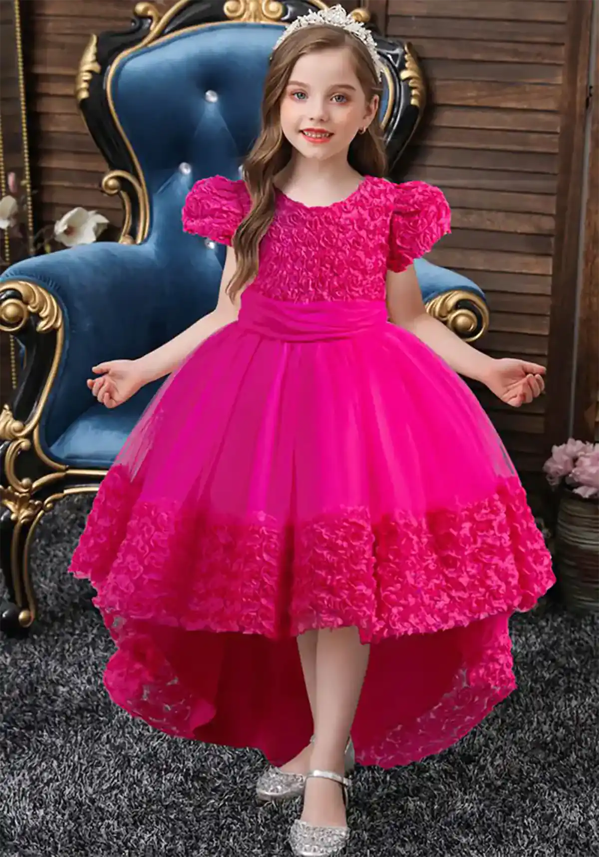 لباس مجلسی سرخابی شیک دخترانه