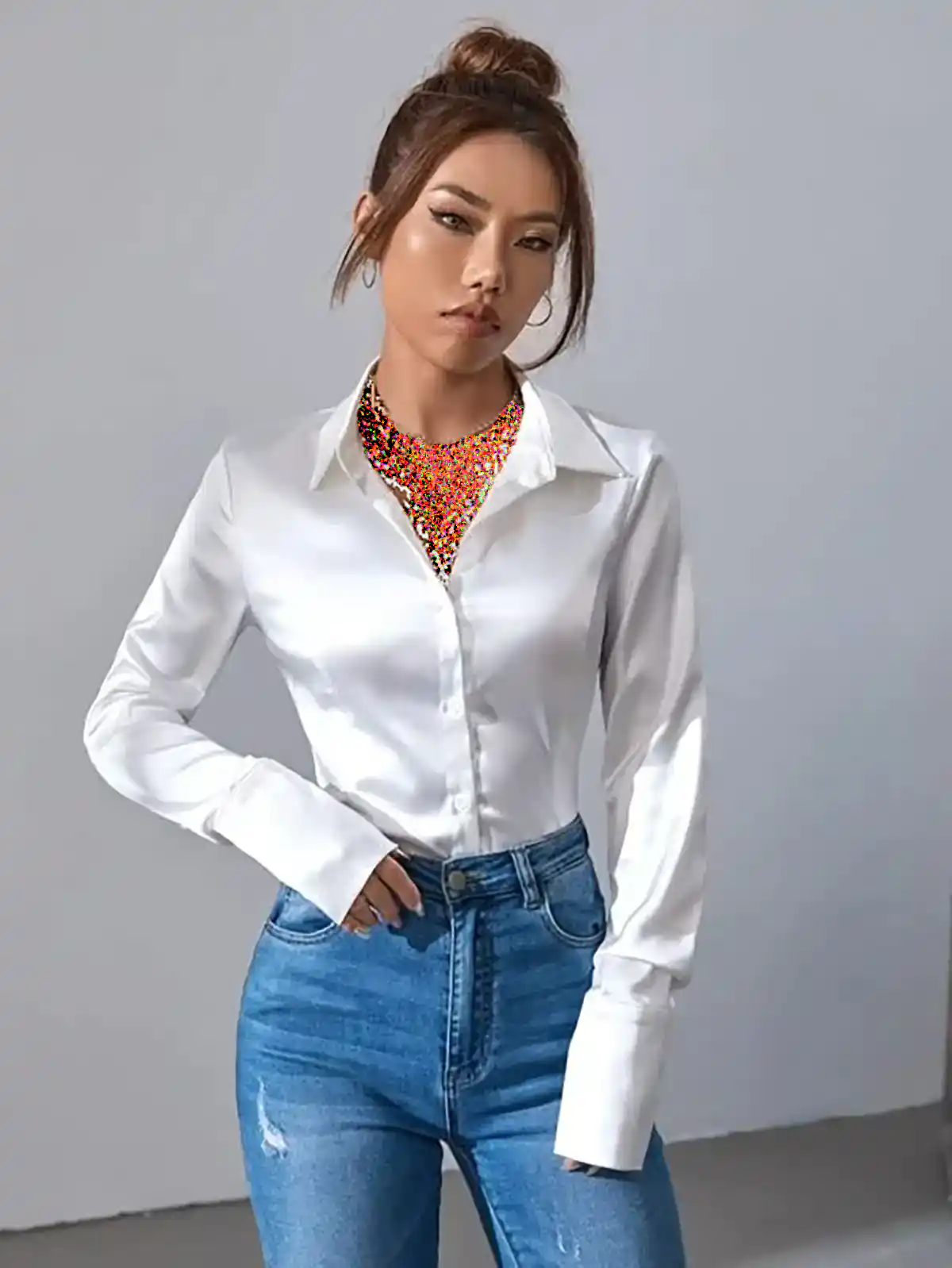 پیراهن سفید ساتن یونیک