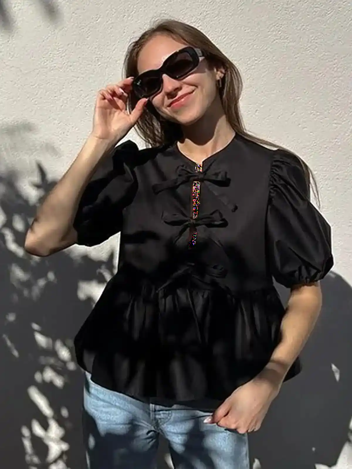 پیراهن زنانه مشکی جلو پاپیونی ترند