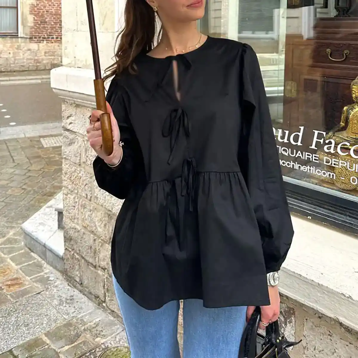 پیراهن زنانه مشکی جلو پاپیونی ترند