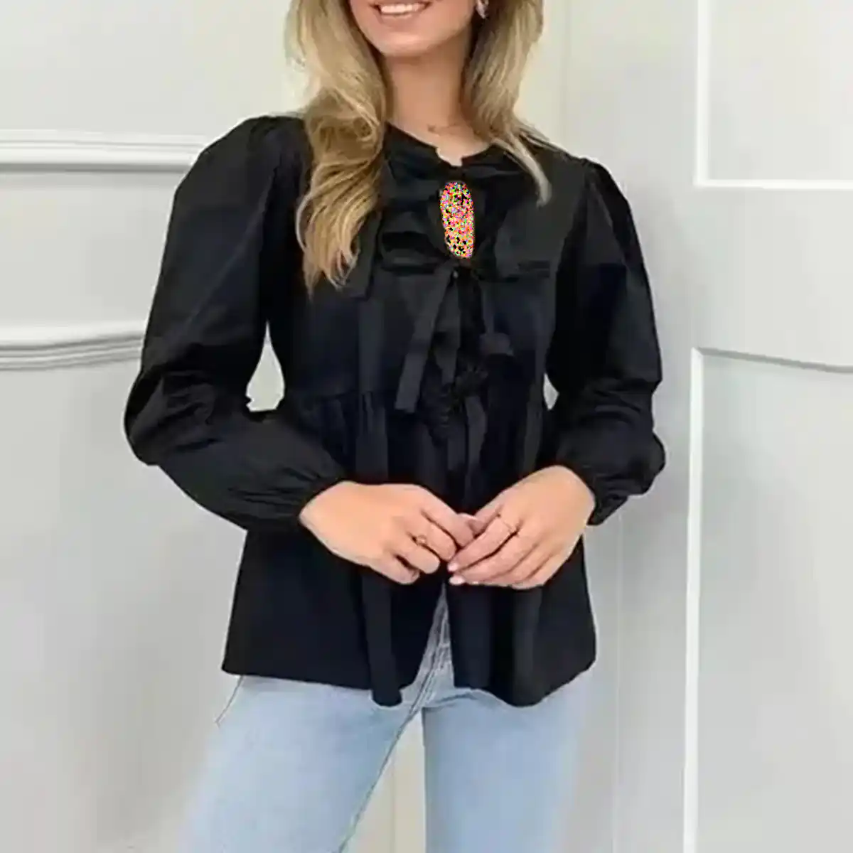 پیراهن زنانه مشکی جلو پاپیونی ترند
