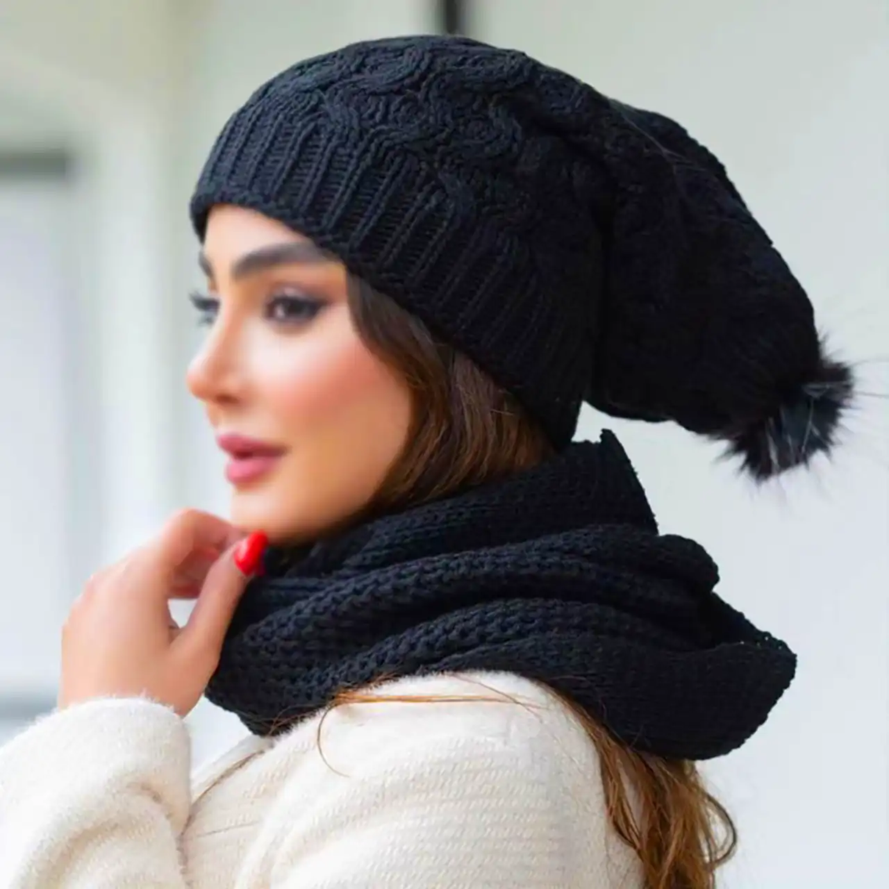 شال و کلاه قلاب بافی زنانه