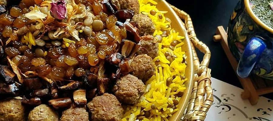 عدس پلو با گوشت قلقلی 
