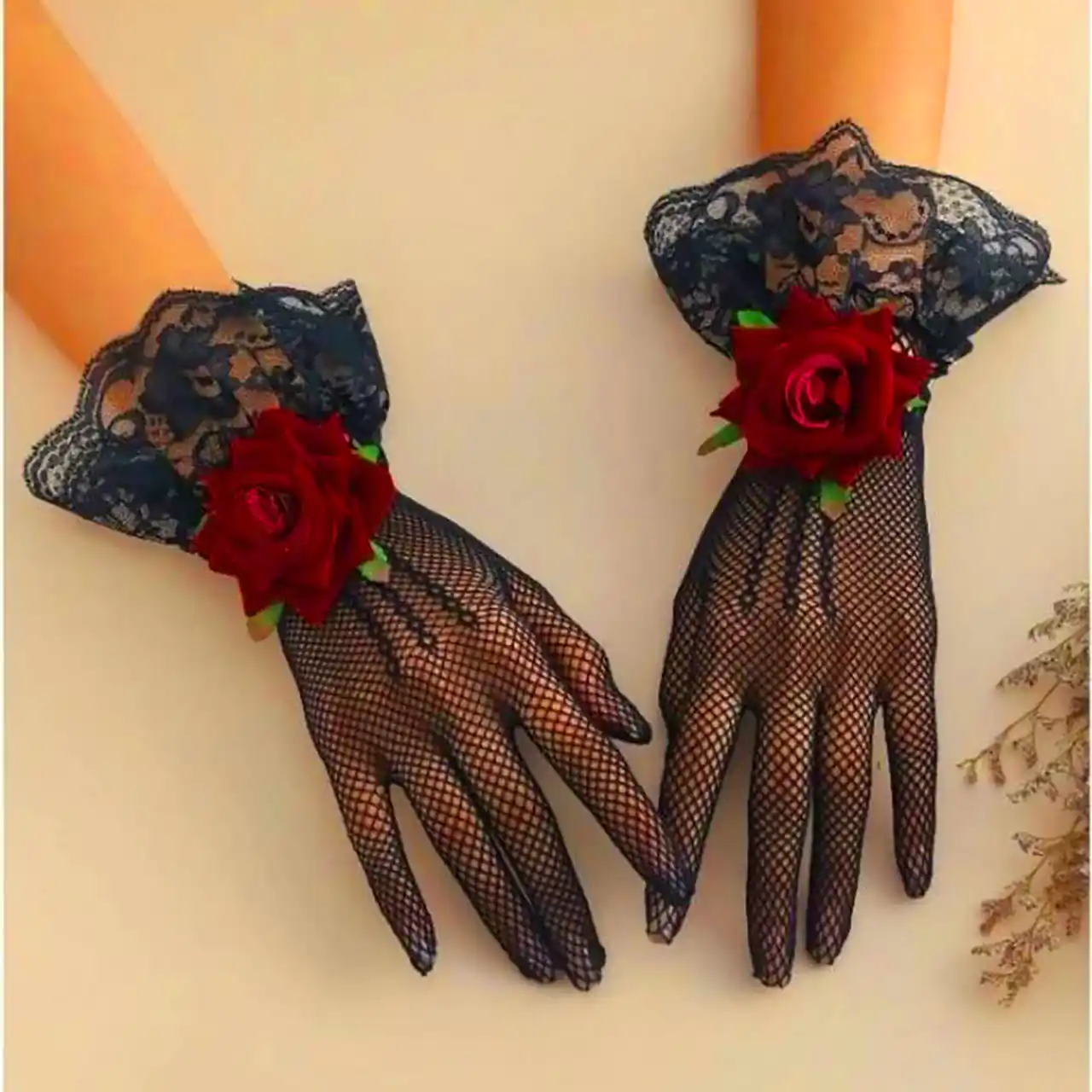 دستکش توری مشکی مجلسی 