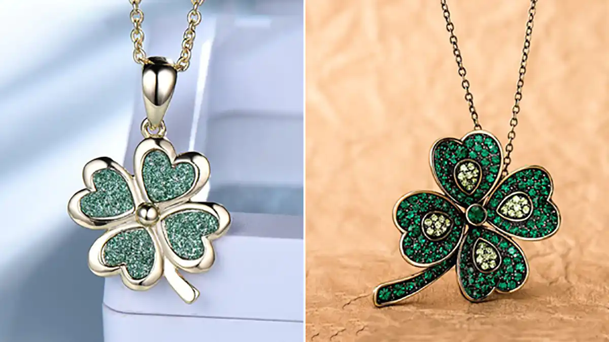 گردنبند طلا شبدر شانس نگین دار