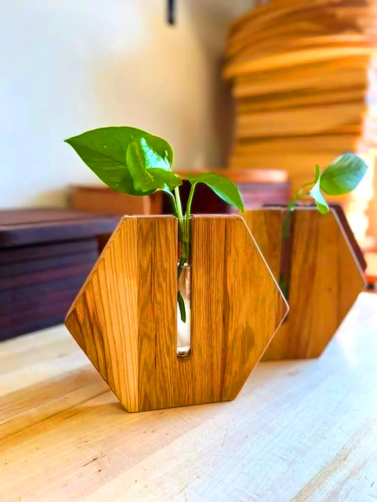 گلدون چوبی دکوری رومیزی