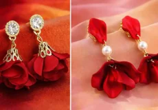 گوشواره گل قرمز آویزی