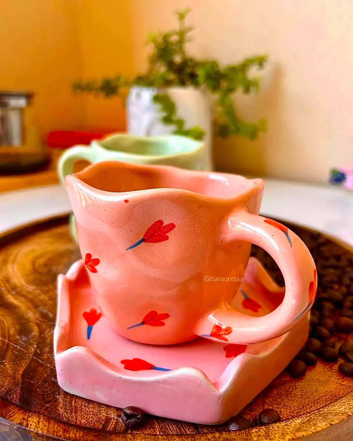 ماگ سفالی لعاب دار رنگی 