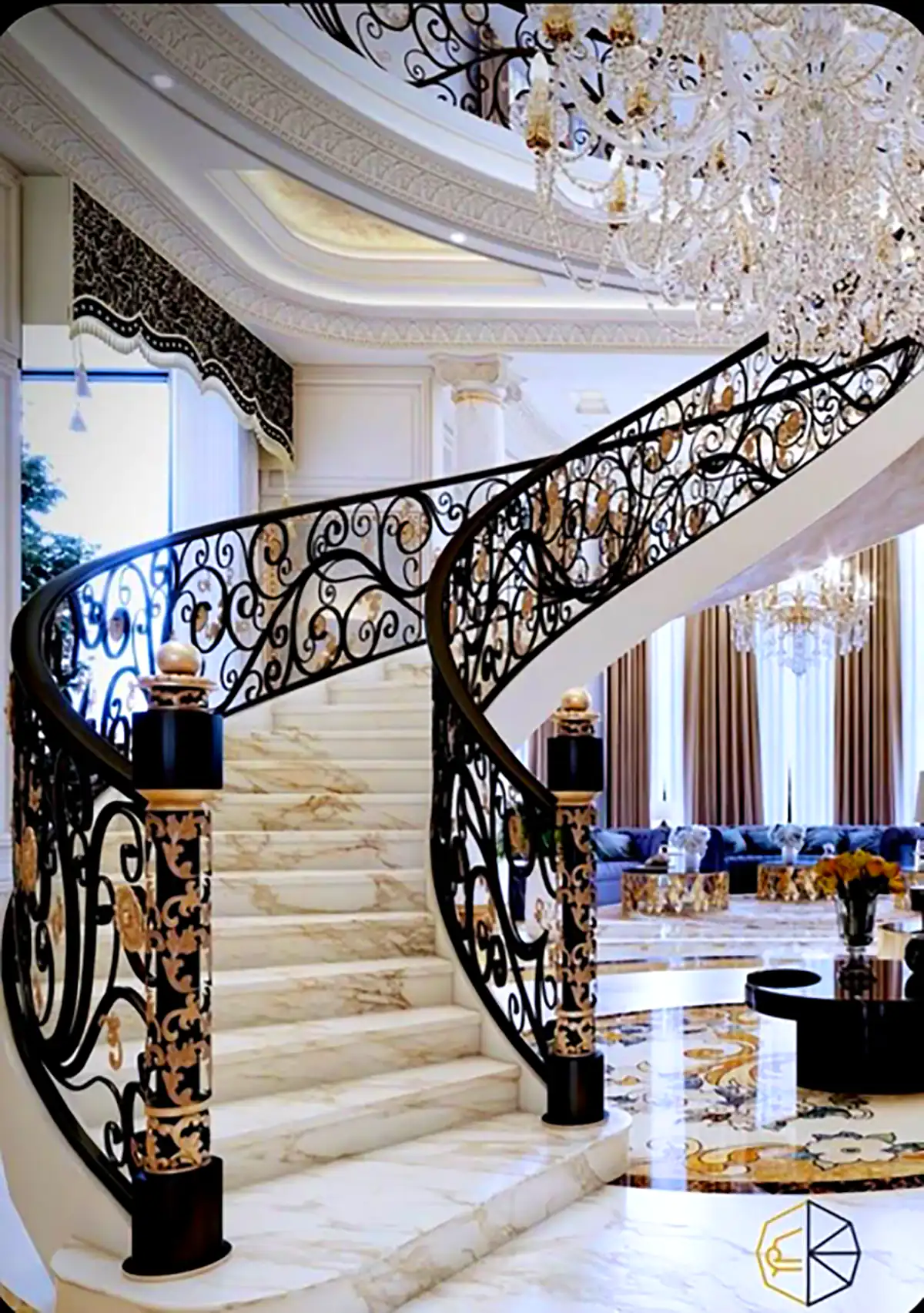 راه پله منبت کاری مشکی