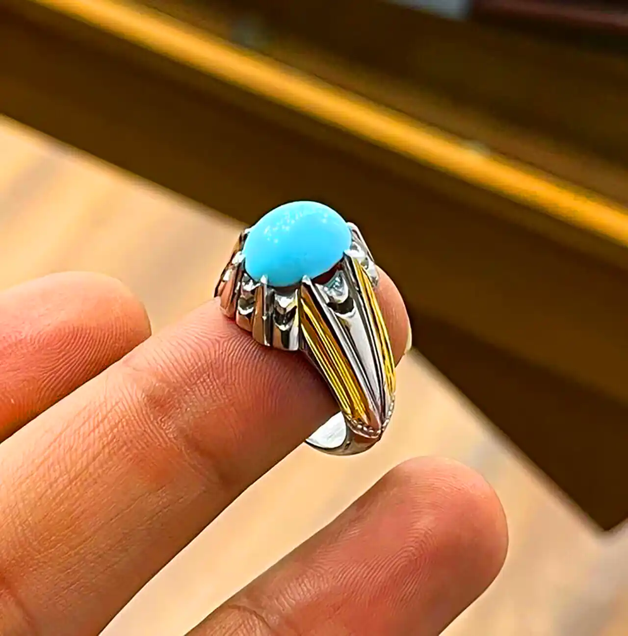 انگشتر فیروزه نقره ای مردانه