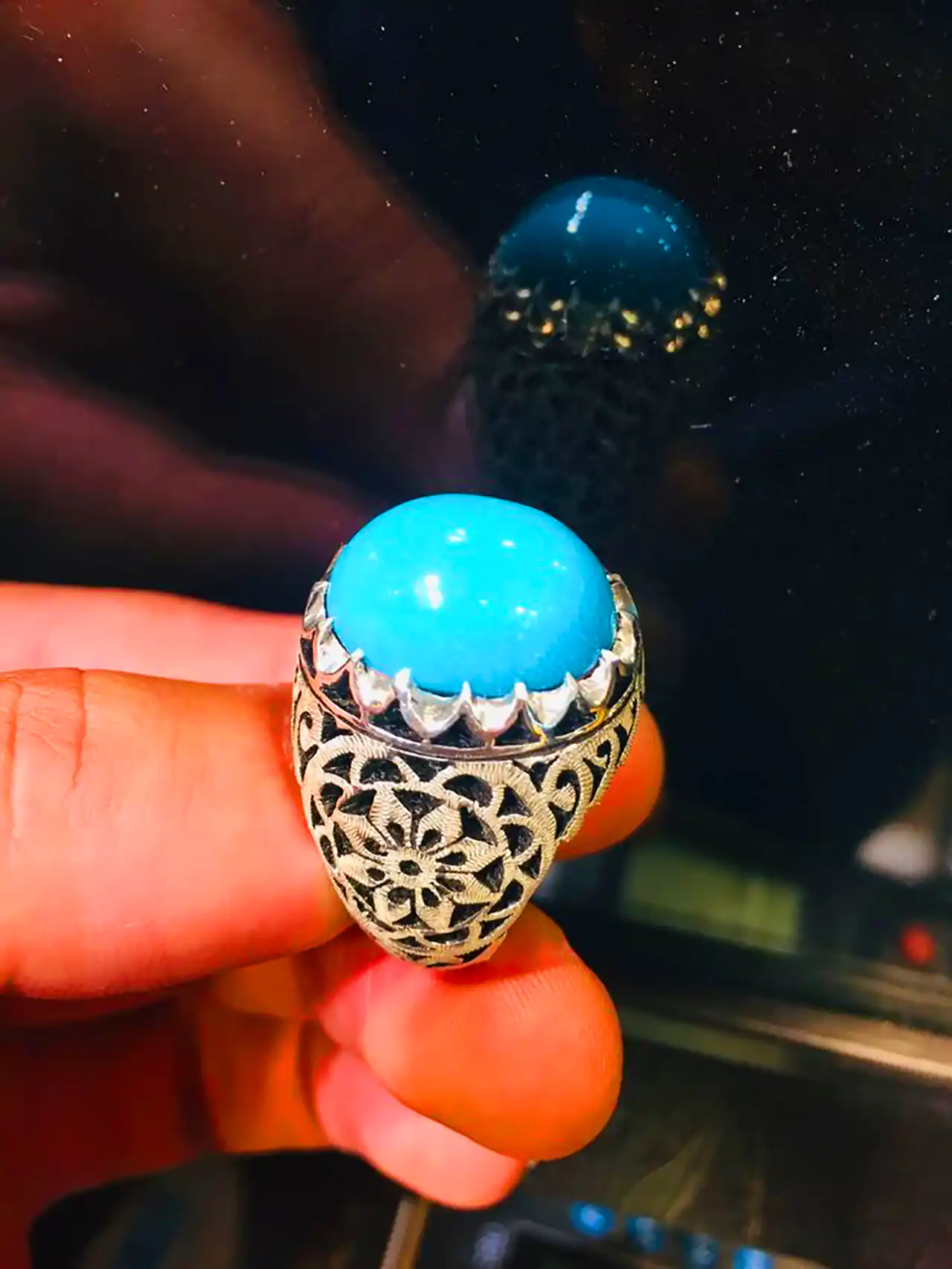 انگشتر فیروزه نقره ای مردانه