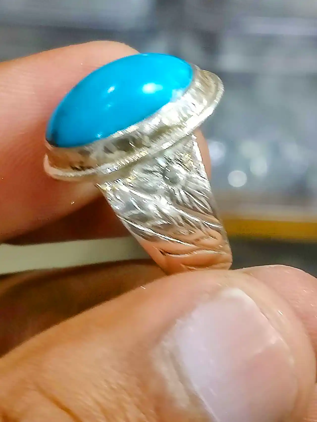انگشتر فیروزه نقره ای مردانه