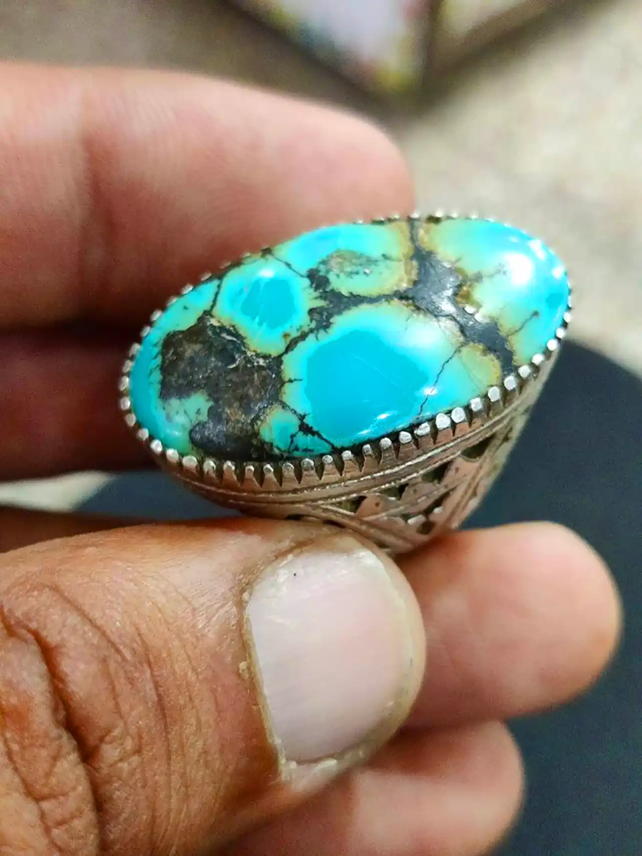 انگشتر فیروزه نقره ای مردانه