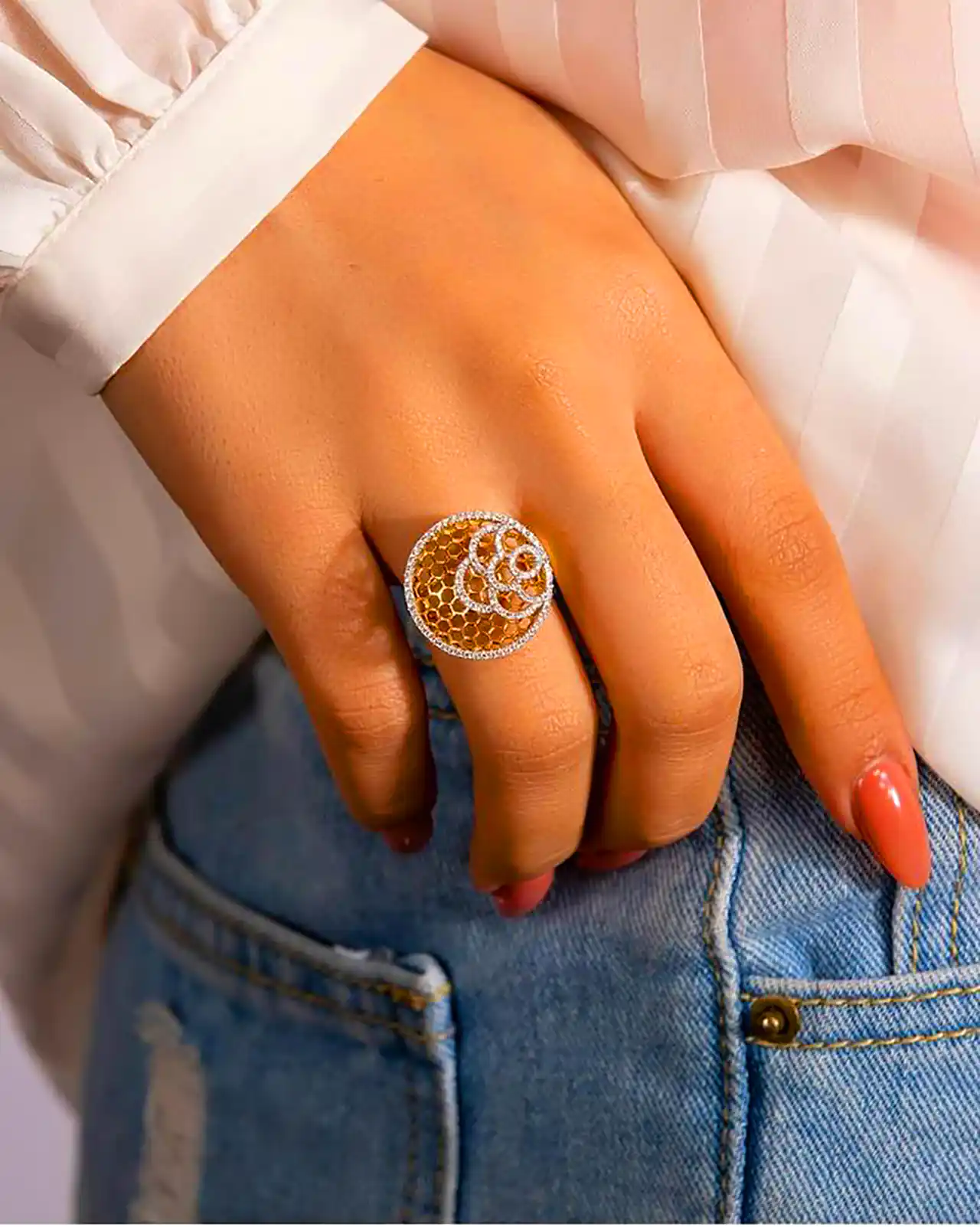 انگشتر دورنگ طلا