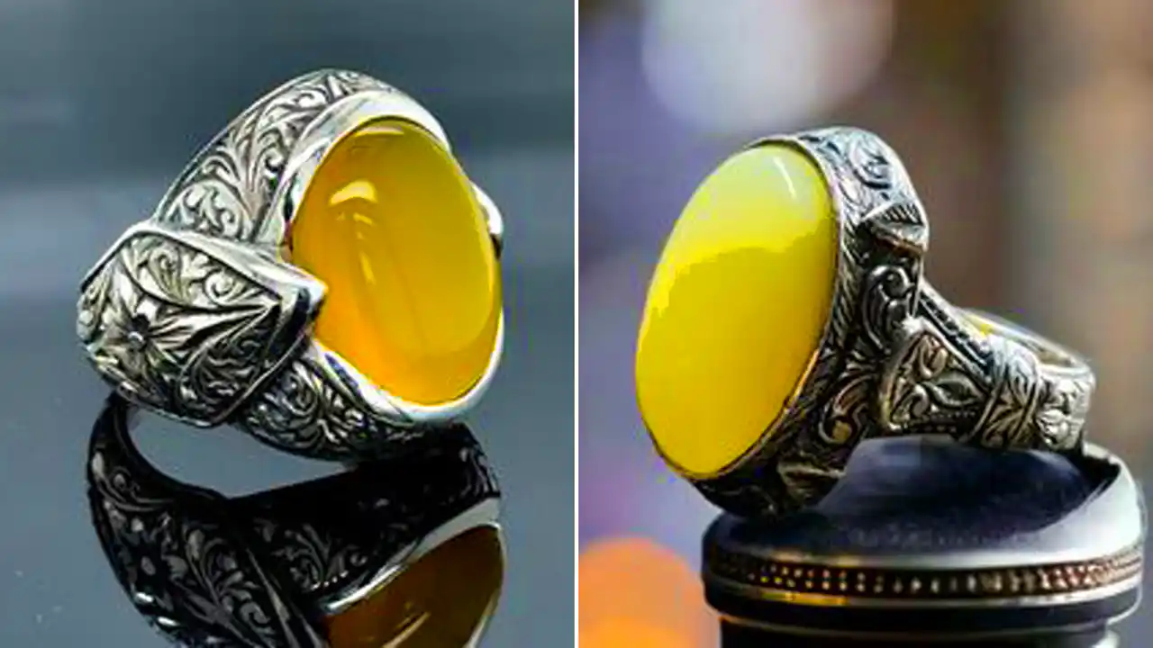 انگشتر مردانه با سنگ عقیق زرد