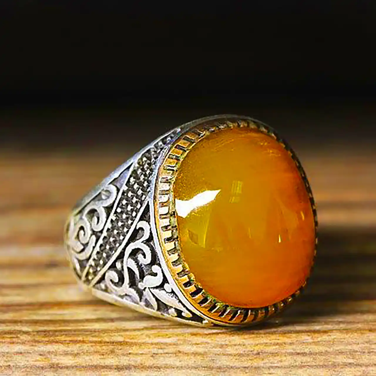 انگشتر مردانه با سنگ عقیق زرد 