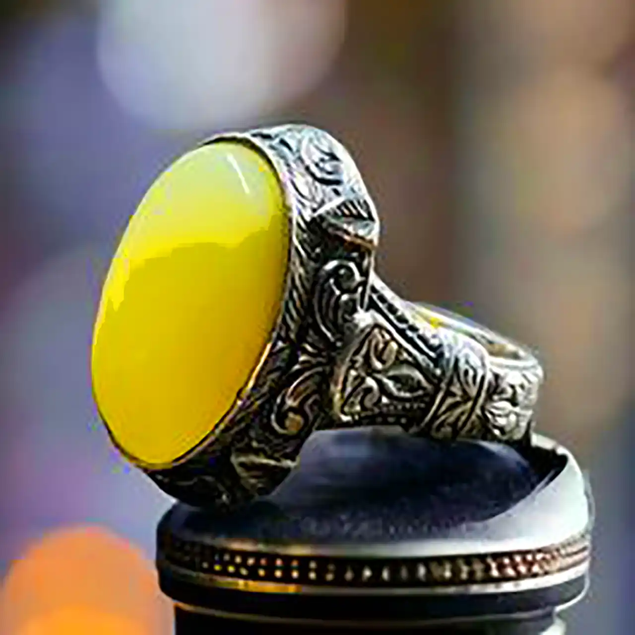انگشتر مردانه با سنگ عقیق زرد 
