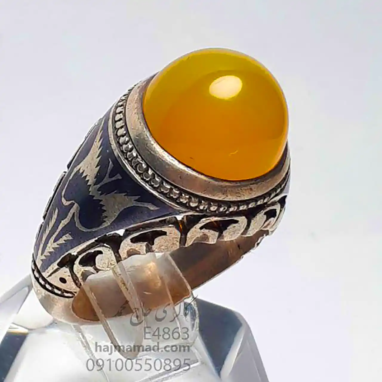 انگشتر مردانه با سنگ عقیق زرد 