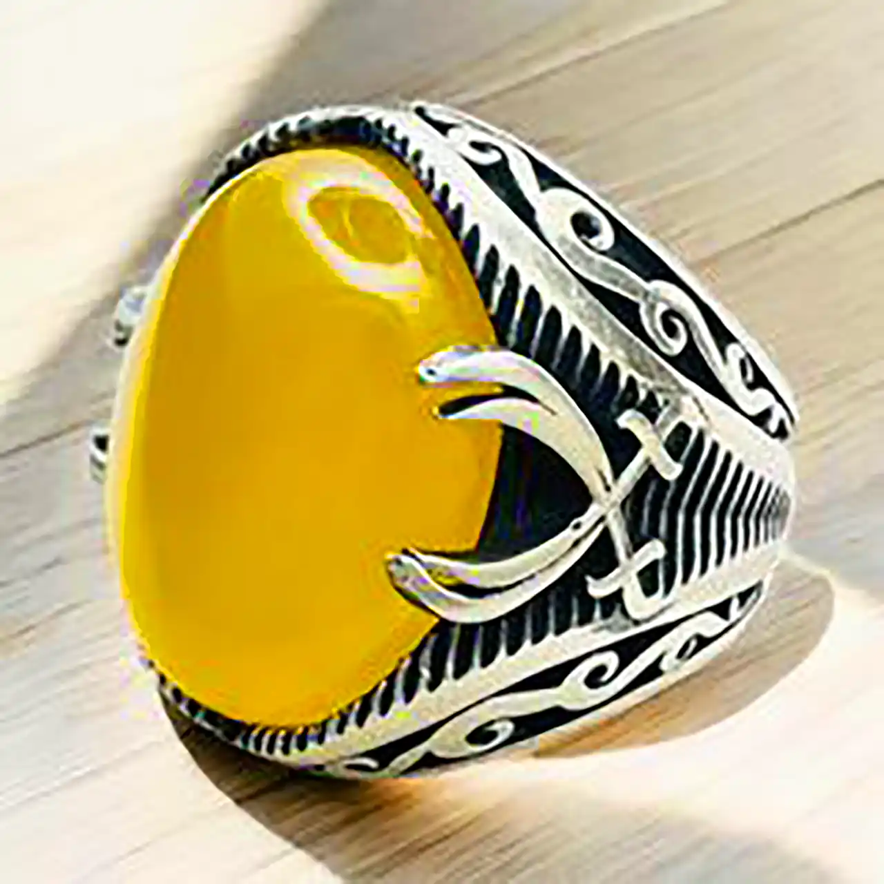 انگشتر مردانه با سنگ عقیق زرد 