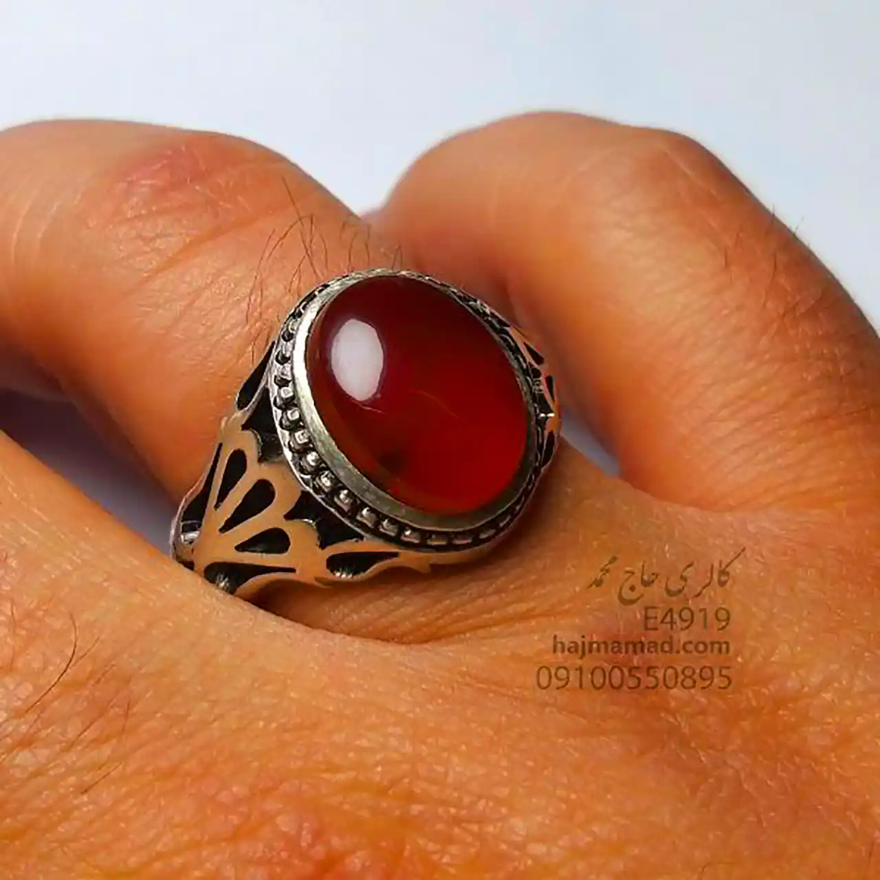 انگشتر مردانه با عقیق قهوه ای