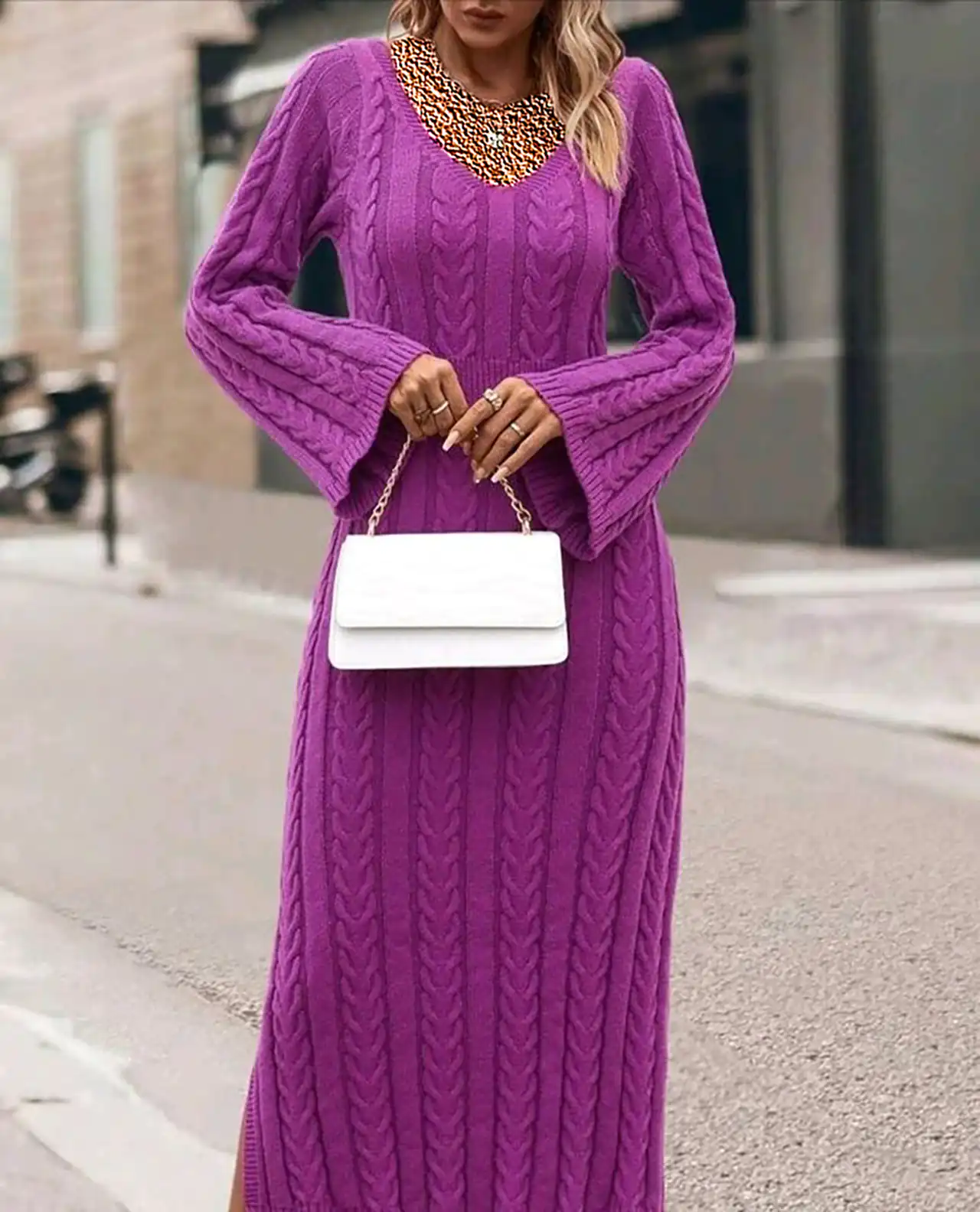 بلوز بافت بنفش ساده