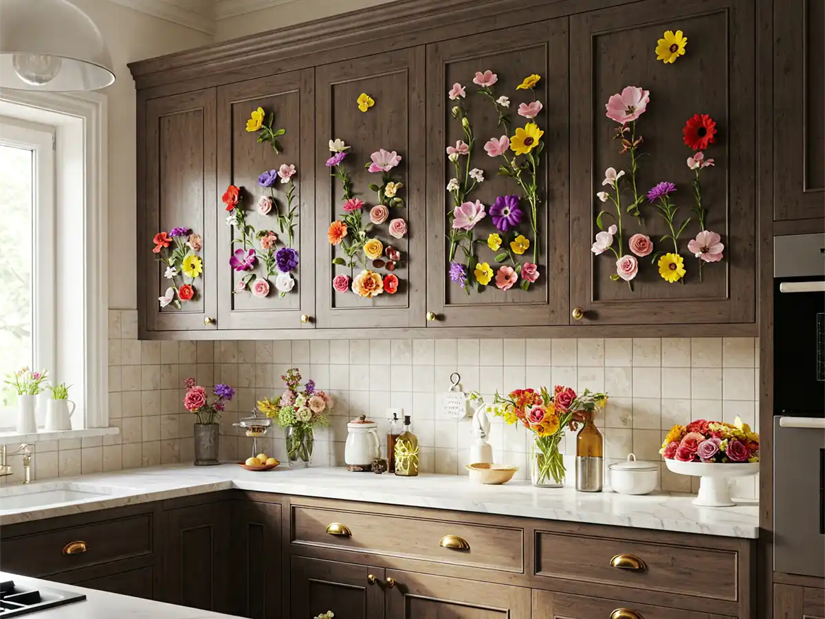 چیدمان گل در آشپزخانه