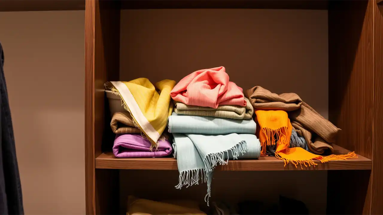 چیدمان شال و روسری در کمد