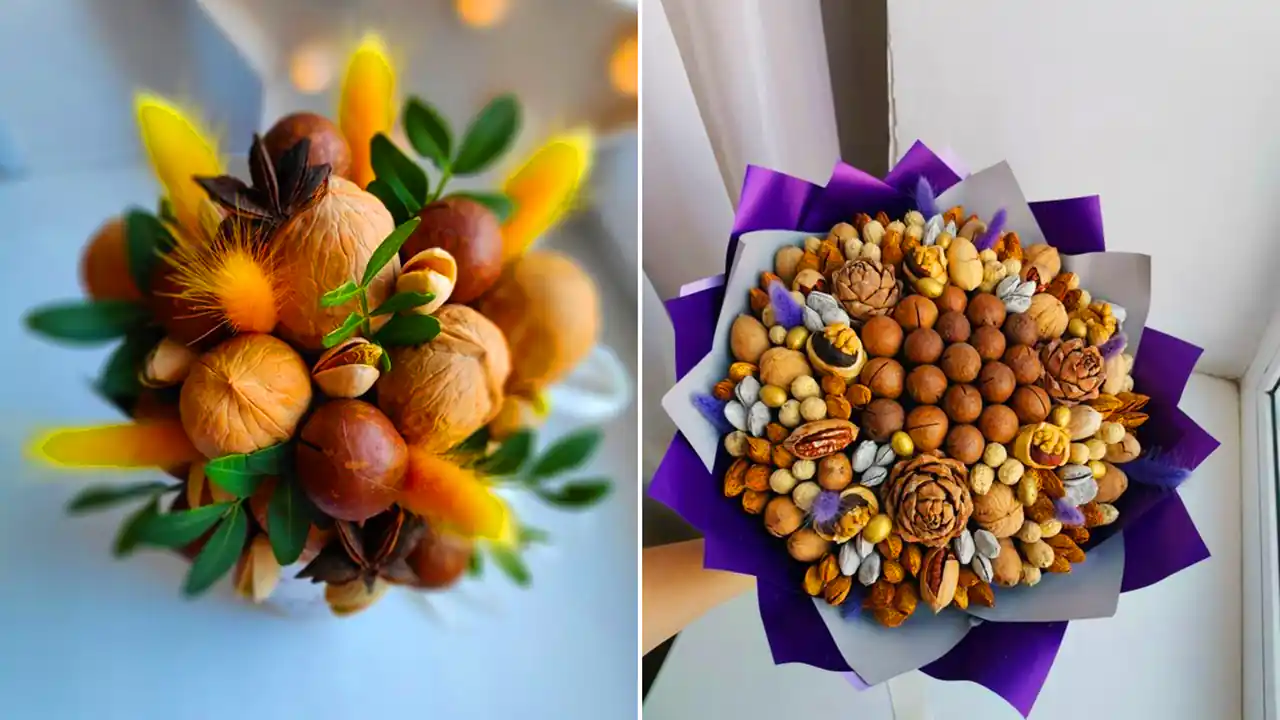 دسته گل سوپرایزی با آجیل