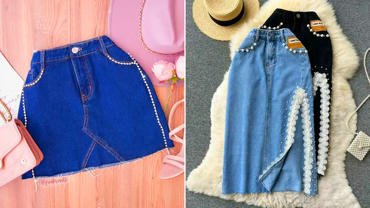 دامن جین تزئینی رنگی