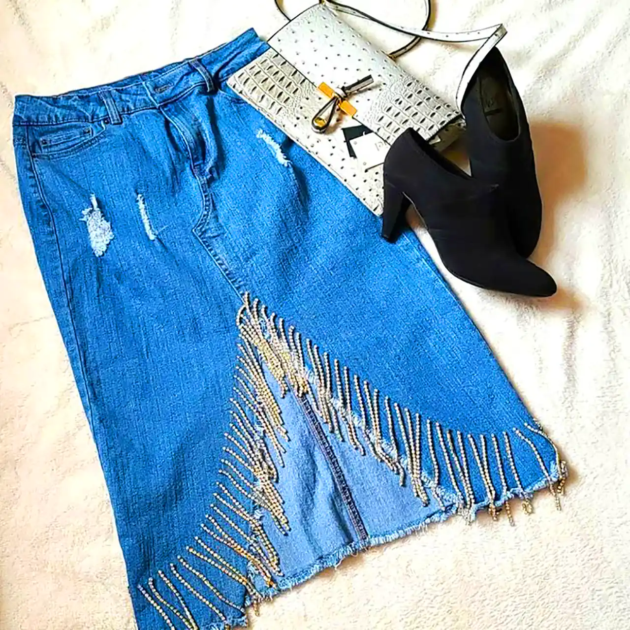 دامن جین تزئینی رنگی