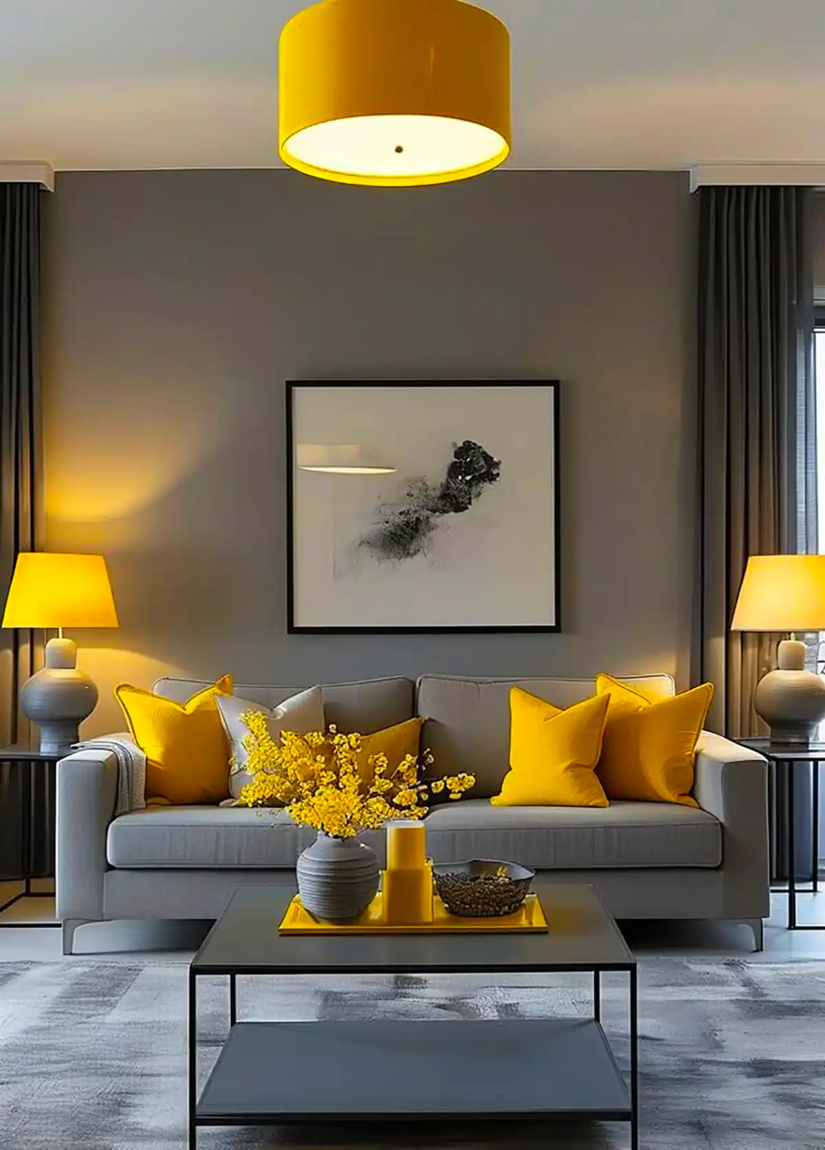دکور فضای نشیمن با تم زرد