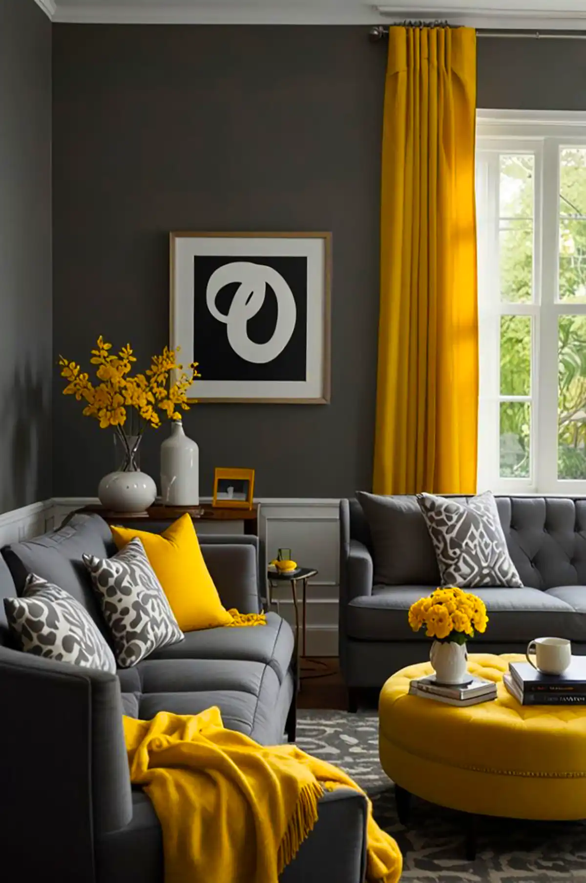 دکور فضای نشیمن با تم زرد