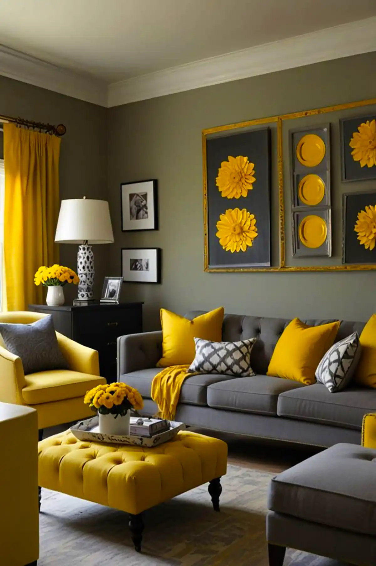 دکور فضای نشیمن با تم زرد