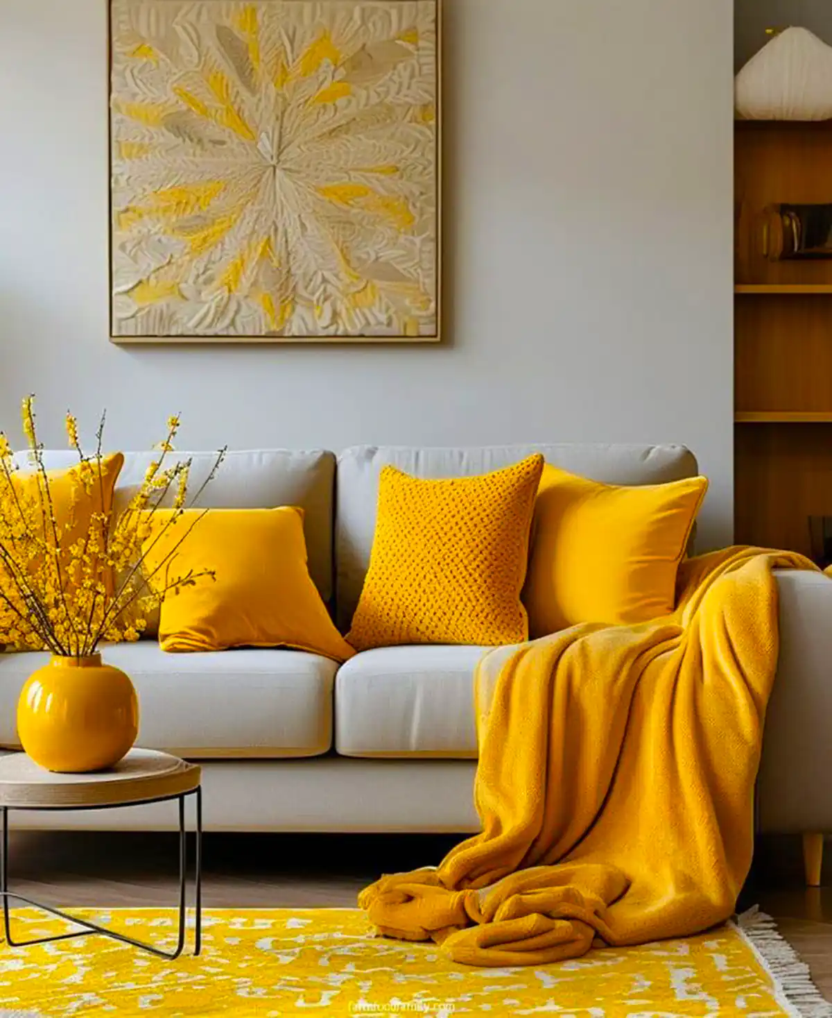 دکور فضای نشیمن با تم زرد