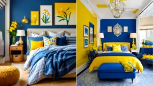 دکور زرد سرمه ای برای اتاق خواب