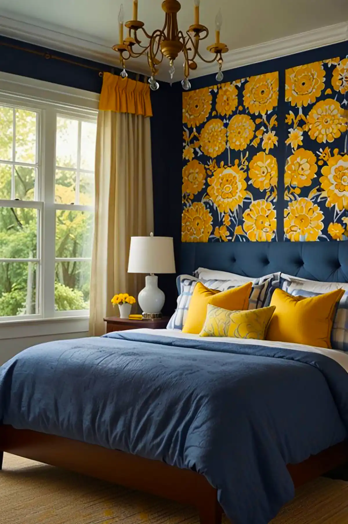 دکور زرد سرمه ای برای اتاق خواب