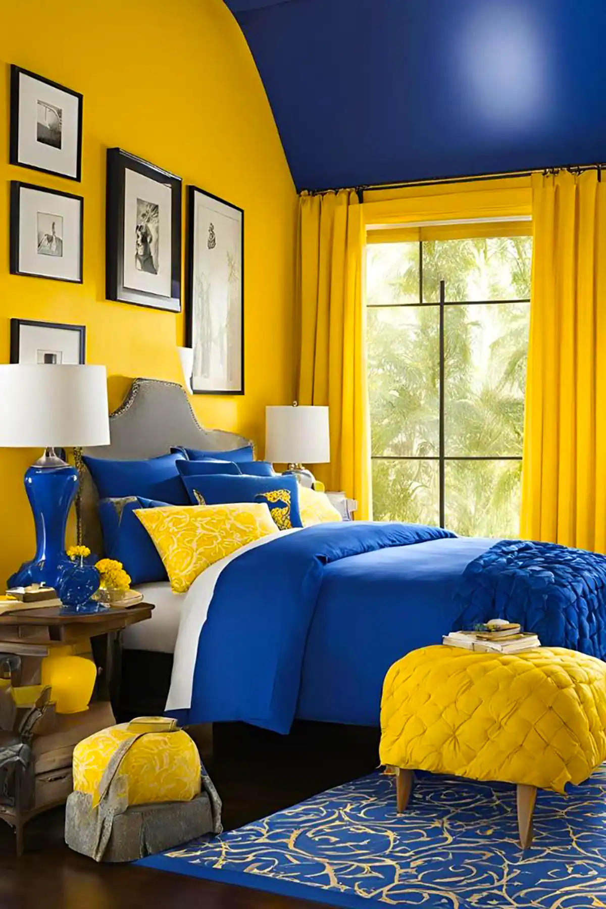 دکور زرد سرمه ای برای اتاق خواب