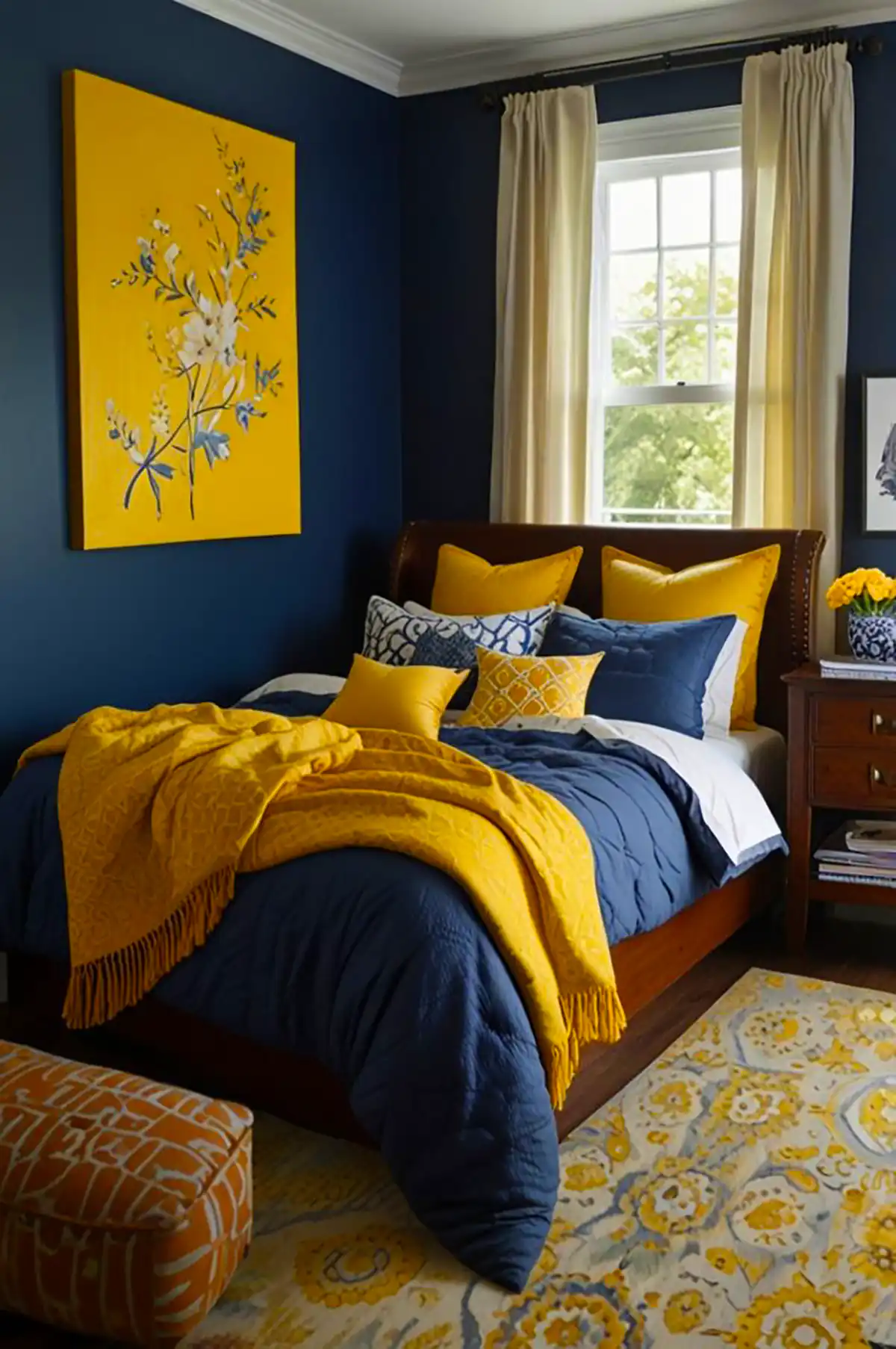 دکور زرد سرمه ای برای اتاق خواب