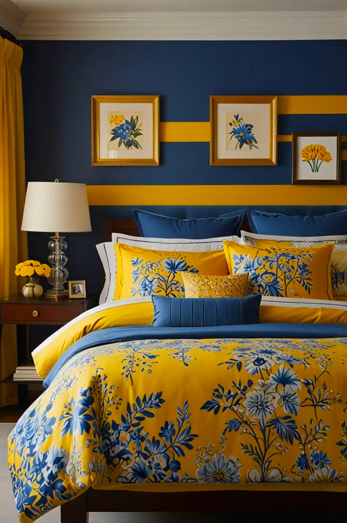 دکور زرد سرمه ای برای اتاق خواب