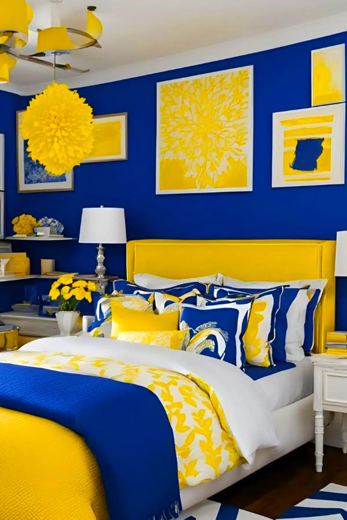 دکور زرد سرمه ای برای اتاق خواب
