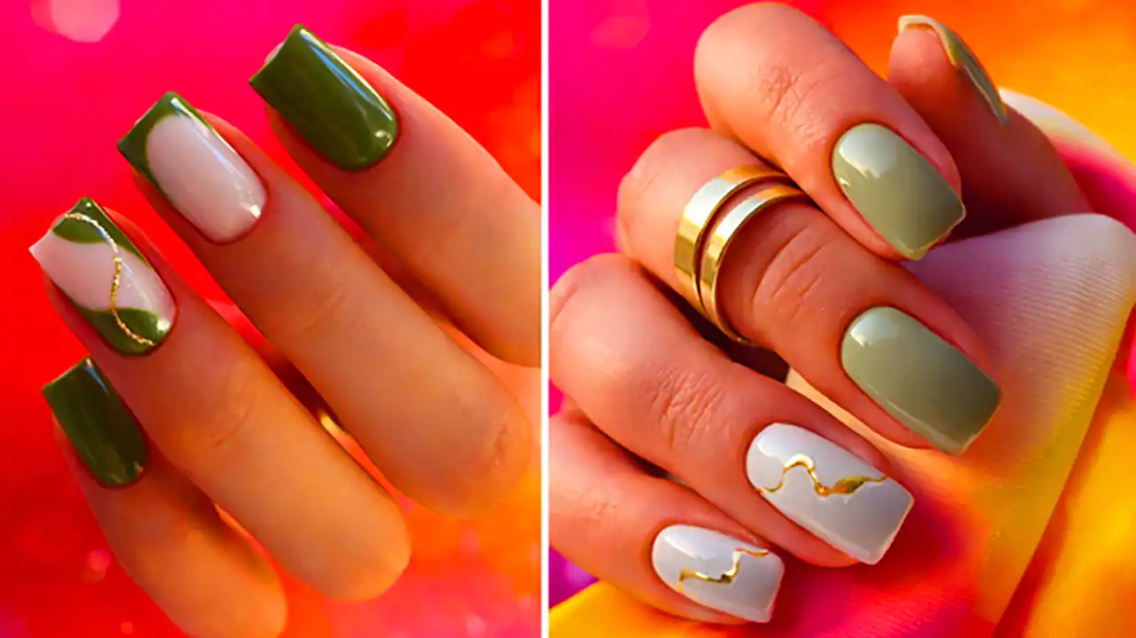 دیزاین ناخن سبز انتزاعی 