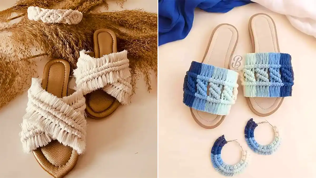 دمپایی مکرومه دست دوزی